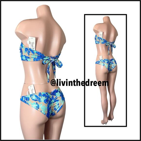 Beach Bunny Bethany Bandeau & Gloria Skimpy Bottom - Blue Jungle Floral $218 - Picture 6 of 15